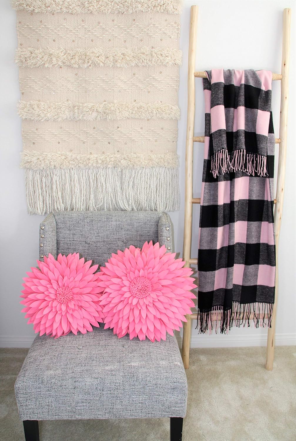 Contempo Lifestyles Daisy Decorative Pillow - Patented 3D Daisy Flower Design, Couch & Bed Decor (18" Flower, 16" Pillow with Insert, Solid Pink)