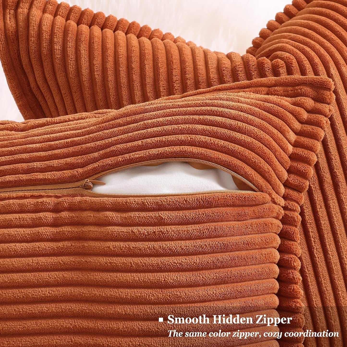 decorUhome Fall Corduroy Rust Throw Pillow Covers 12x20 Set of 2 Decorative Soft Boho Farmhouse Lumbar Euro Couch Pillow Covers for Living Room Bed Sofa Broadside Striped Pillow Cases