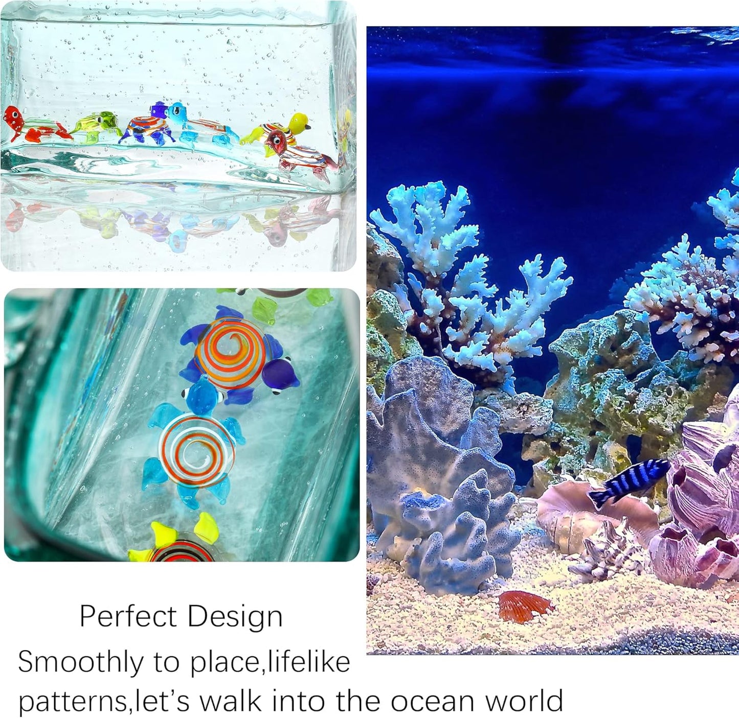 HDCRYSTALGIFTS Set of 6 Handmade Mini Sea Turtle Figurines Hand Blown Sea Animal Collectibles Ornament Art Glass Miniature Decor