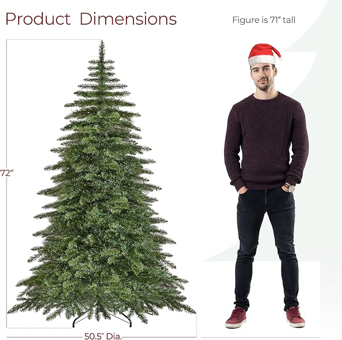 Yaheetech 6ft Pre-Lit Christmas Fir Tree with 400 Warm LED Lights & 940 PVC Tips,Hinged Holiday Decorative Tree with Foldable Stand & Protective Foot Caps,Green