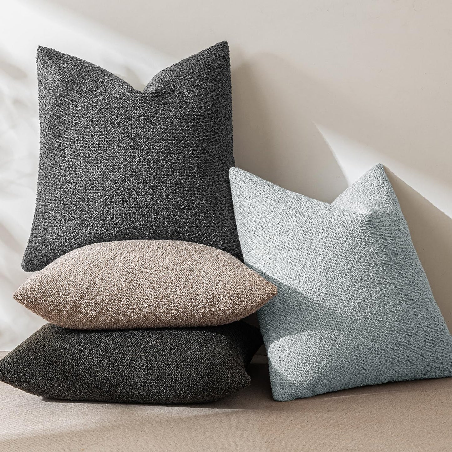 MIULEE 16x16 Inch Decorative Pillow Covers for Couch Bed Set of 2 Textured Boucle Neutral Winter Throw Pillows Dark Coffee Accent Solid Cushion Pillowcases Sofa Livingroom Home Decor