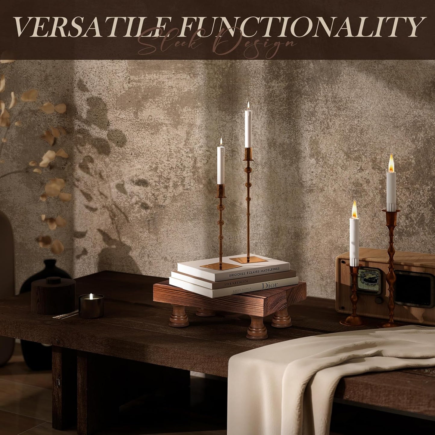 EOSAHR Farmhouse Pine Wood Risers for Decor in Kitchen & Bathroom - Risers Display Stands for Home Decor - Stylish Perfume Organizer for Placing Soap Dispenser on Small Vanity (Brown, 8.5")