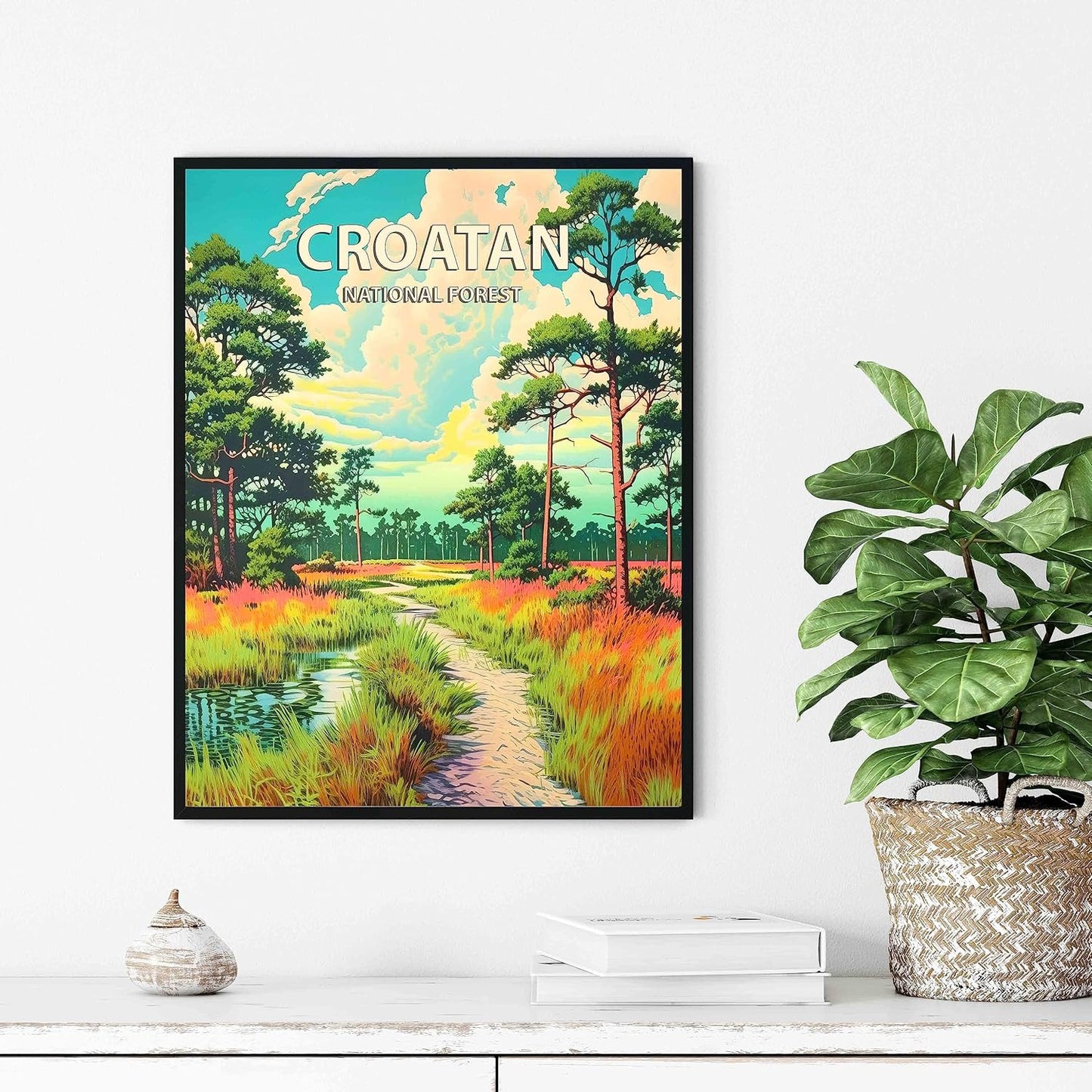 Croatan National Forest Poster Art Print Retro Mountain Wall Art Poster Vintage Decor Nature Recreation Wilderness Wildlife Decoration, Outdoor Adventure Scenic Beauty Artwork. (Croatan National