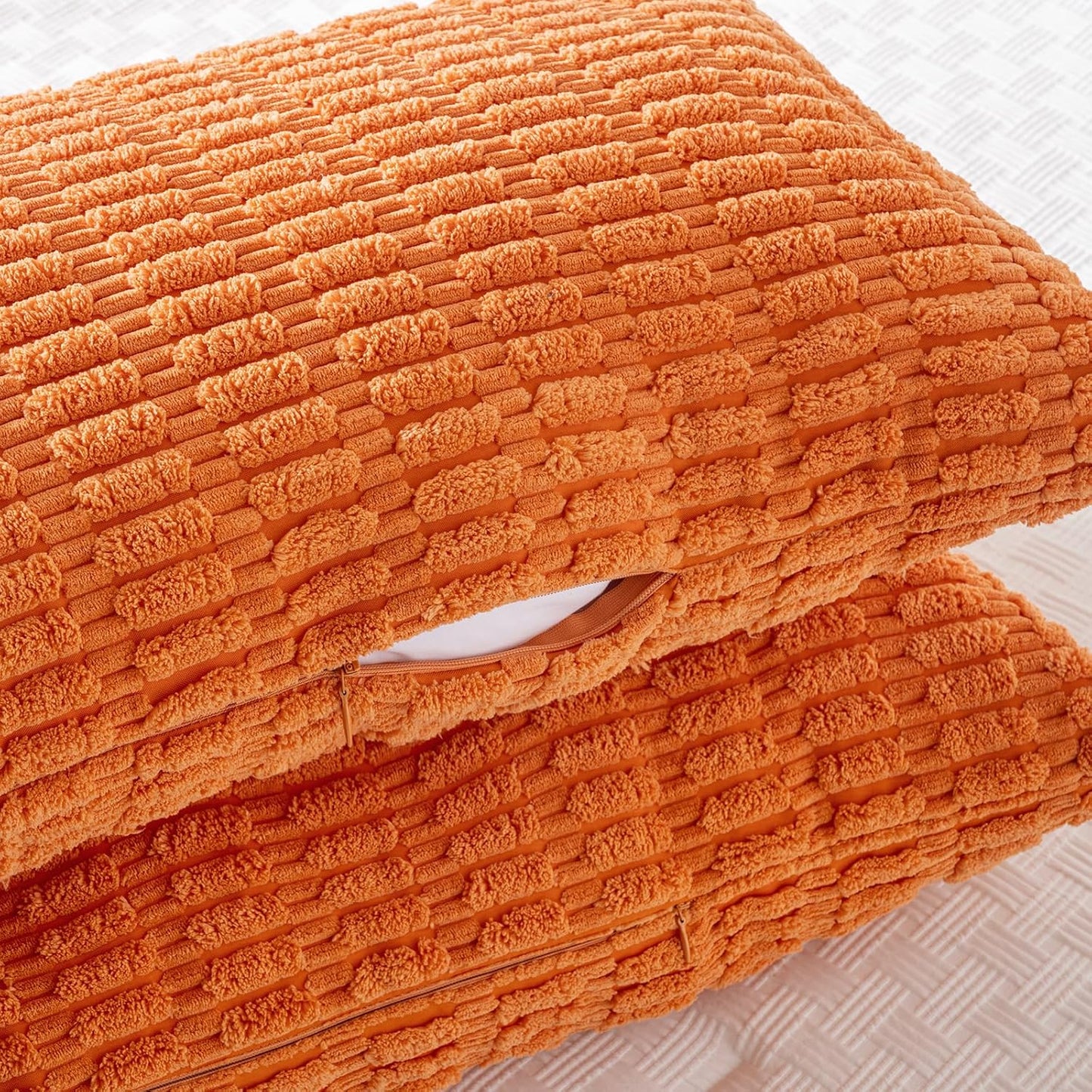 Fancy Homi Fall Orange Long Body Lumbar Decorative Throw Pillow Cover 20x54 Inch for Bed Couch Bedroom, Soft Corduroy Rectangle Solid Pillow Case 50x137 cm, Rustic Farmhouse Boho Room Decor