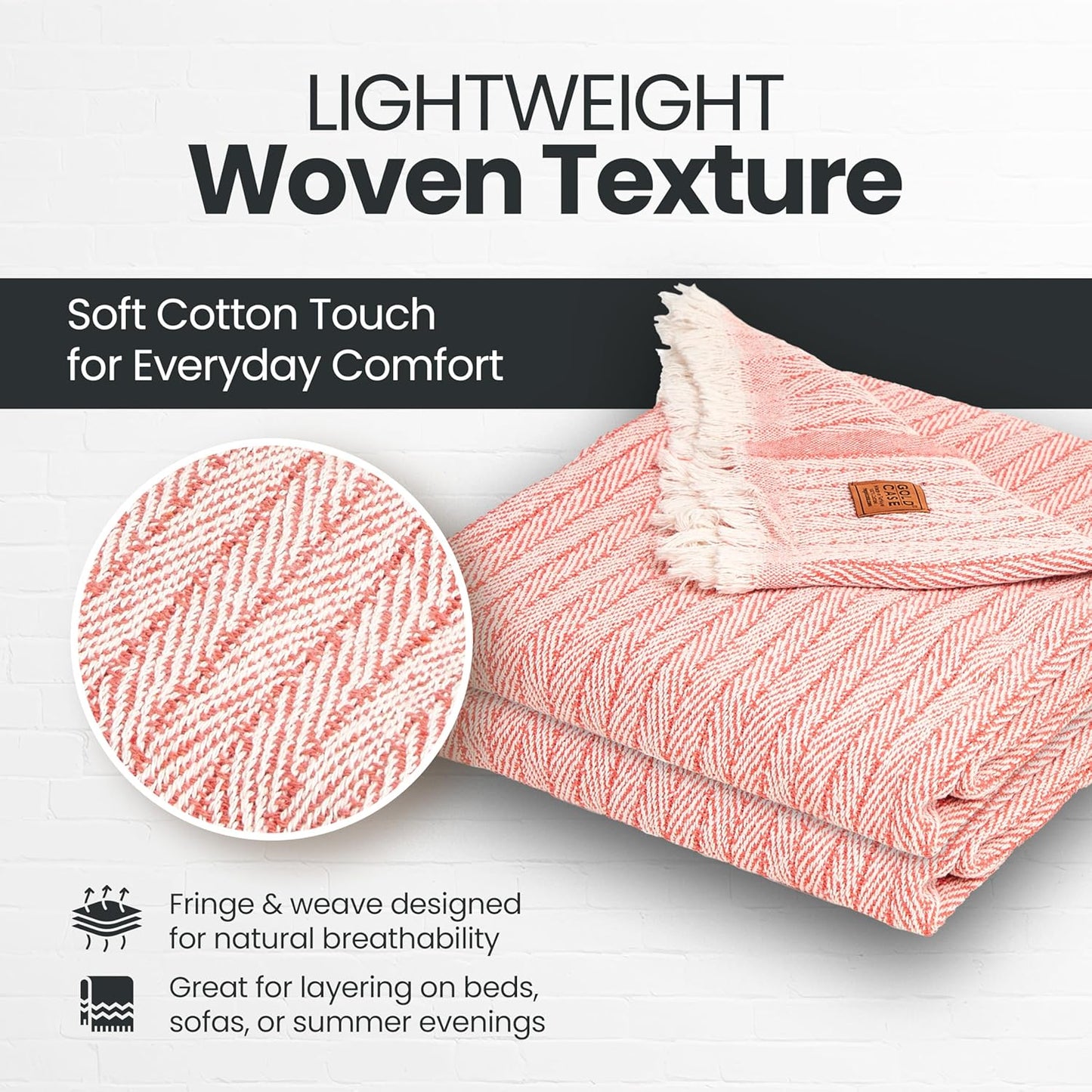 Gold Case Throw Blanket for Couch - 100% Recycled Turkish Cotton Blankets & Throws - Vintage Soft Throw Blankets for Living Room - Boho Decorative Woven Couch Blanket - 50x60 - Orange (Set of 2)