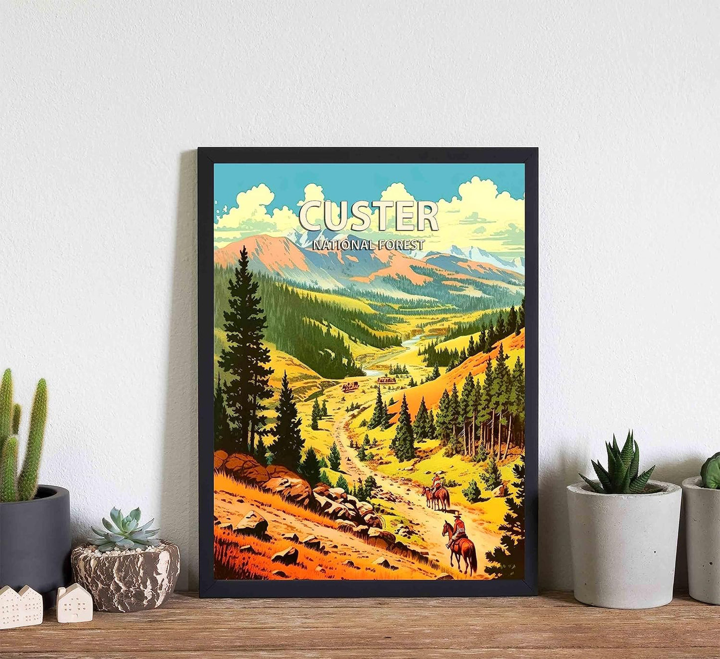 Custer National Forest Poster Art Print Retro Mountain Wall Art Poster Vintage Decor Nature Recreation Wilderness Wildlife Decoration, Outdoor Adventure Scenic Beauty Artwork. (Custer National Forest,