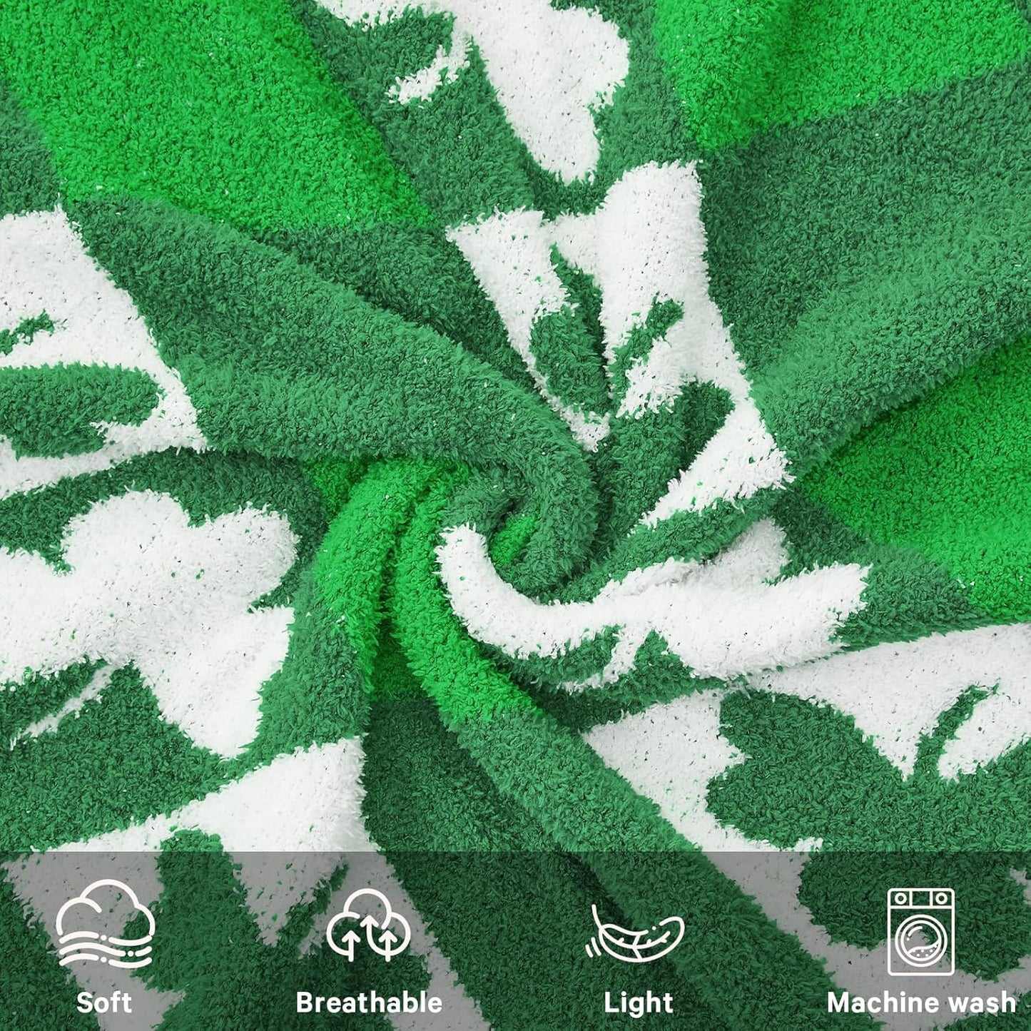 CYMULA St. Patrick's Day Knit Throw Blanket - Super Soft Lightweight Plush Shamrock Clover Blanket for Couch, Bed, Sofa, 60 x 80 Inches, Irish Green