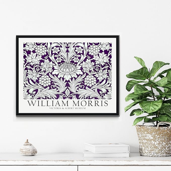 William Morris Purple Theme Wall Art Poster Prints, Famous Artist Patterns, Vintage Flowers Decor Artwork, Tapestry Historic Cultural Illustrations Fine Art, Colorful for Living Room, Bedroom, Office,