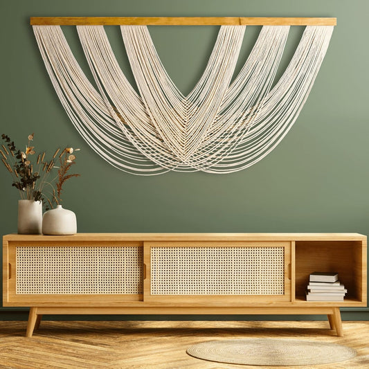 Knots & Beyond Extra Large Macrame Wall Hanging 59" x 33" – Premium Boho Tapestry for Above Bed or Couch, Handmade Yarn Wall Art, Modern Boho Wall Decor for Office, Bedroom, or Living Room, Neutral Fiber Textile Accent