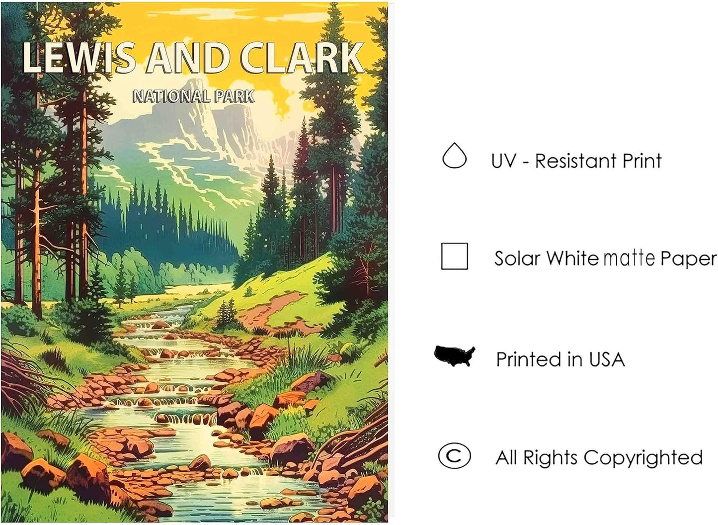 Lewis and Clark National Forest Poster Art Print Retro Mountain Wall Art Poster Vintage Decor Nature Recreation Wilderness Wildlife Decoration, Outdoor Adventure Scenic Beauty Artwork. (Lewis and