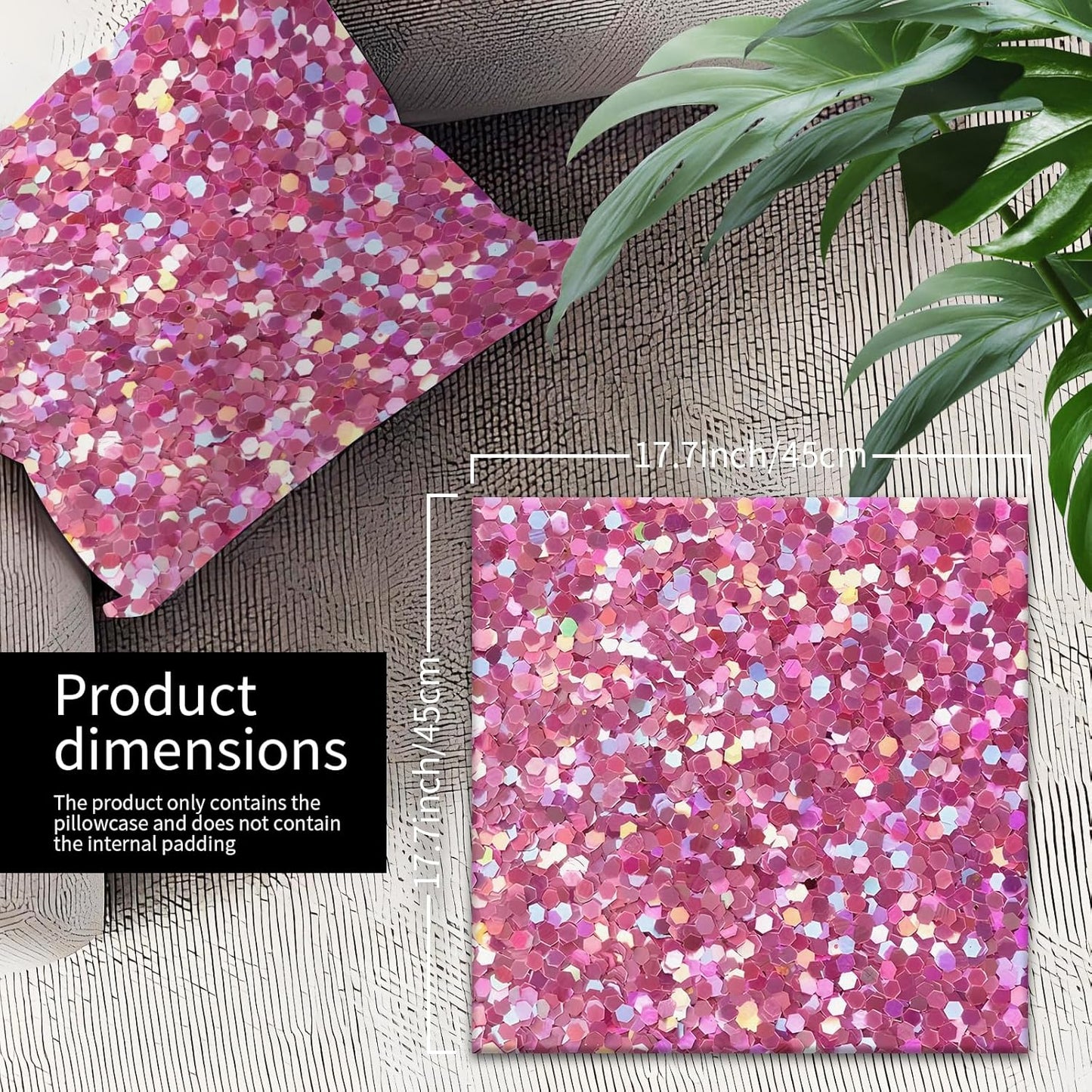 Decorative Throw Pillow Covers 18x18 Inch, Cute Home Decor for Living Room Outdoor Funny Pillowcase Polyester Cushion Case Pink Glitter