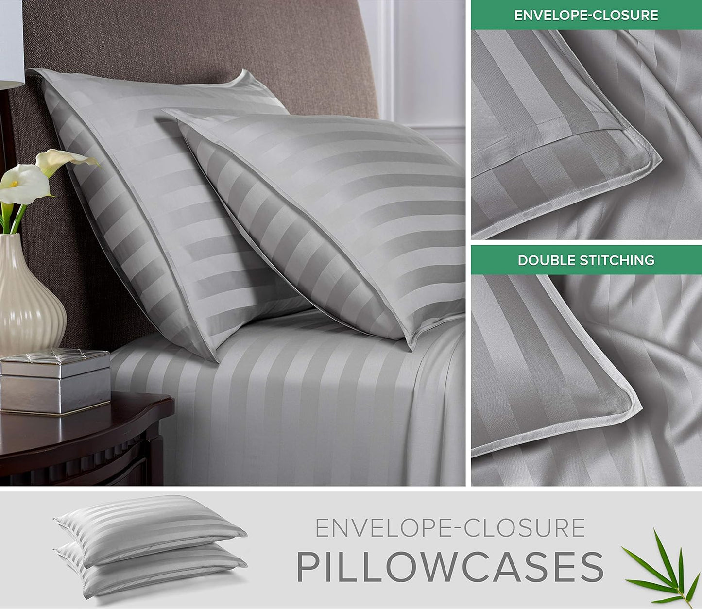 Full Sheets by Pure Bamboo, Genuine 100% Organic Viscose Derived from Bamboo Bed Sheet Set, Luxuriously Soft & Cooling, Double Stitching, Lifetime Quality Promise (Full, Jacquard Silver)