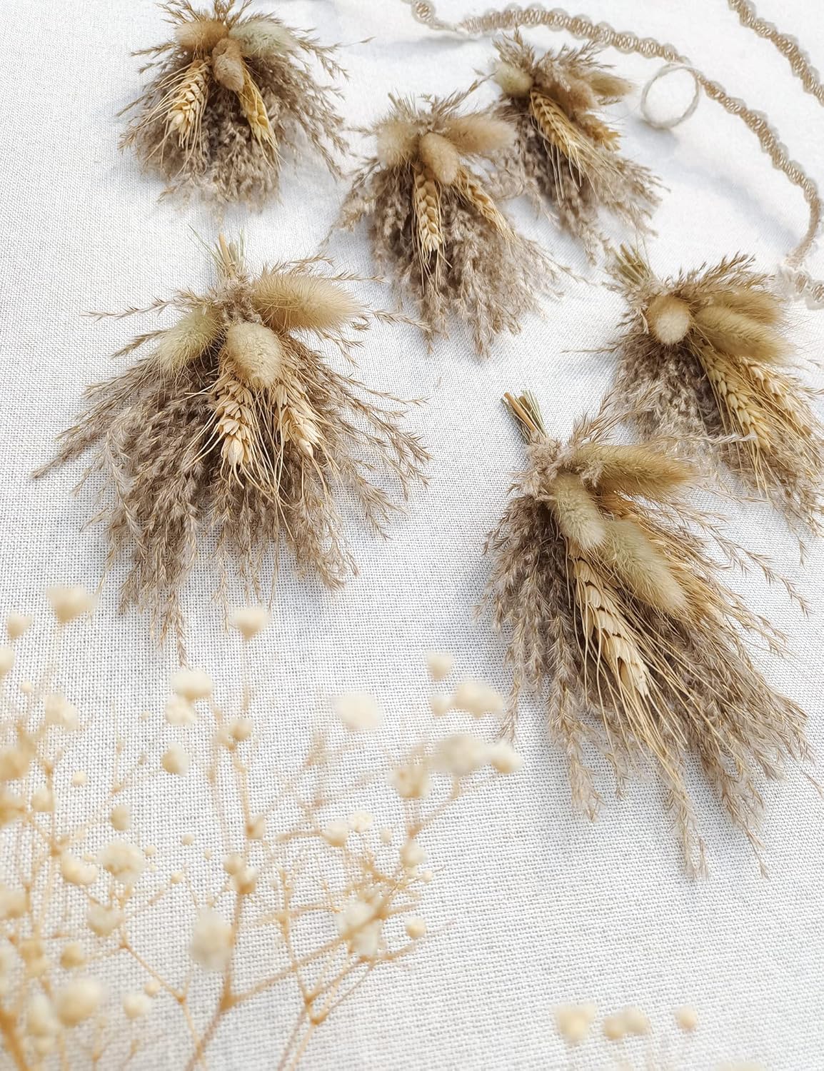 Mini Dried Flower Bouquet (Pack of 6), Pampas Dried Flower Bouquet, Bridal Showers, Parties, Bridesmaids Flower Girl Gift Boxes, Birthday Cake Arrangements (Brown)