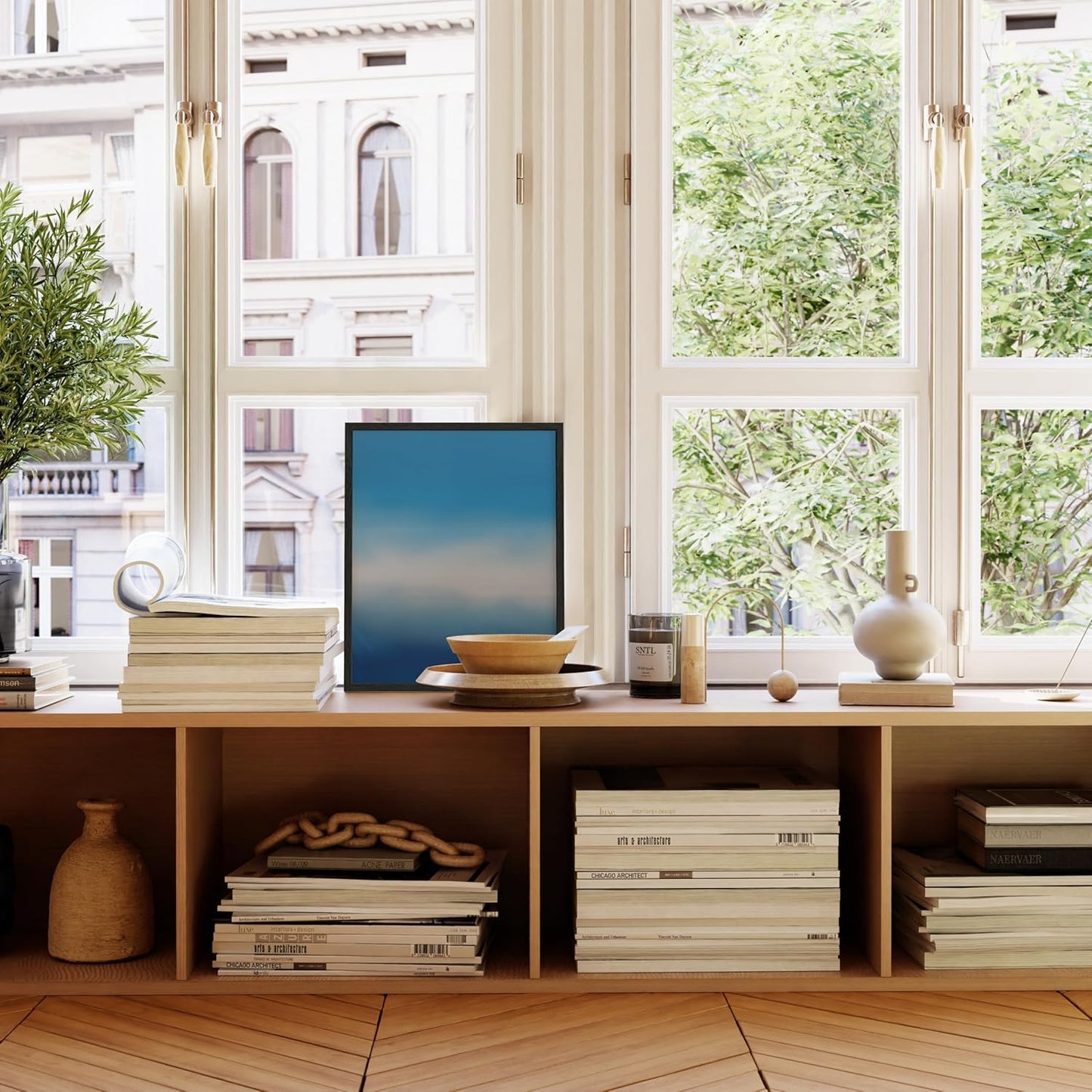 HAUS AND HUES Modern Abstract Wall Art - Blue and Green Living Room Art, Modern Artwork for Walls, Minimalist Picture for Living Room(Blue Tie-Dye, Unframed, 16x20)