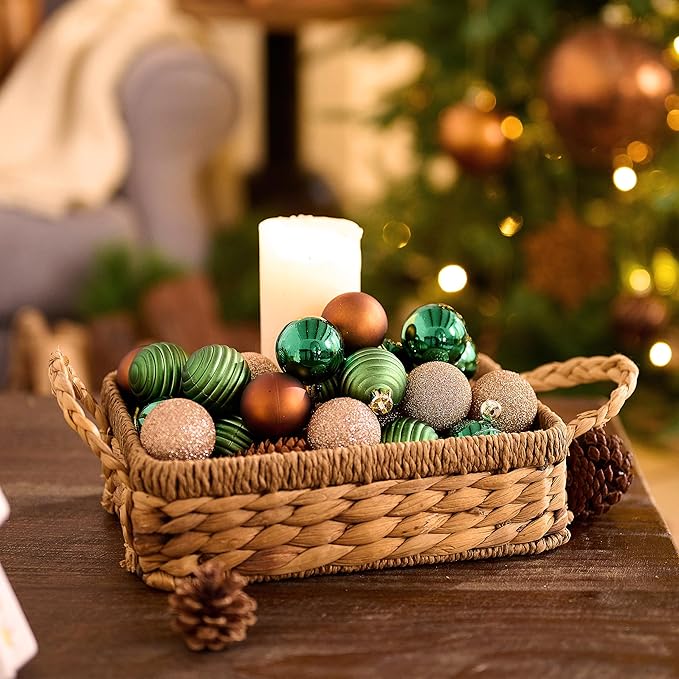 Valery Madelyn 1.57 Inches Small Christmas Tree Decorations Ornament Set for Fall Halloween, 24ct Brown Green and Gold Shatterproof Hanging Ball Ornaments Holiday Party Decor