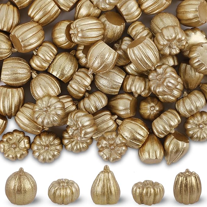 winemana Mini Pumpkins Fall Decorations- 80 Pack Small Fake Pumpkins for Decorating, Thanksgiving Table Centerpieces, Autumn Harvest Home Office Decor, DIY Crafts, Vase Bowls Basket & Fillers (Gold)