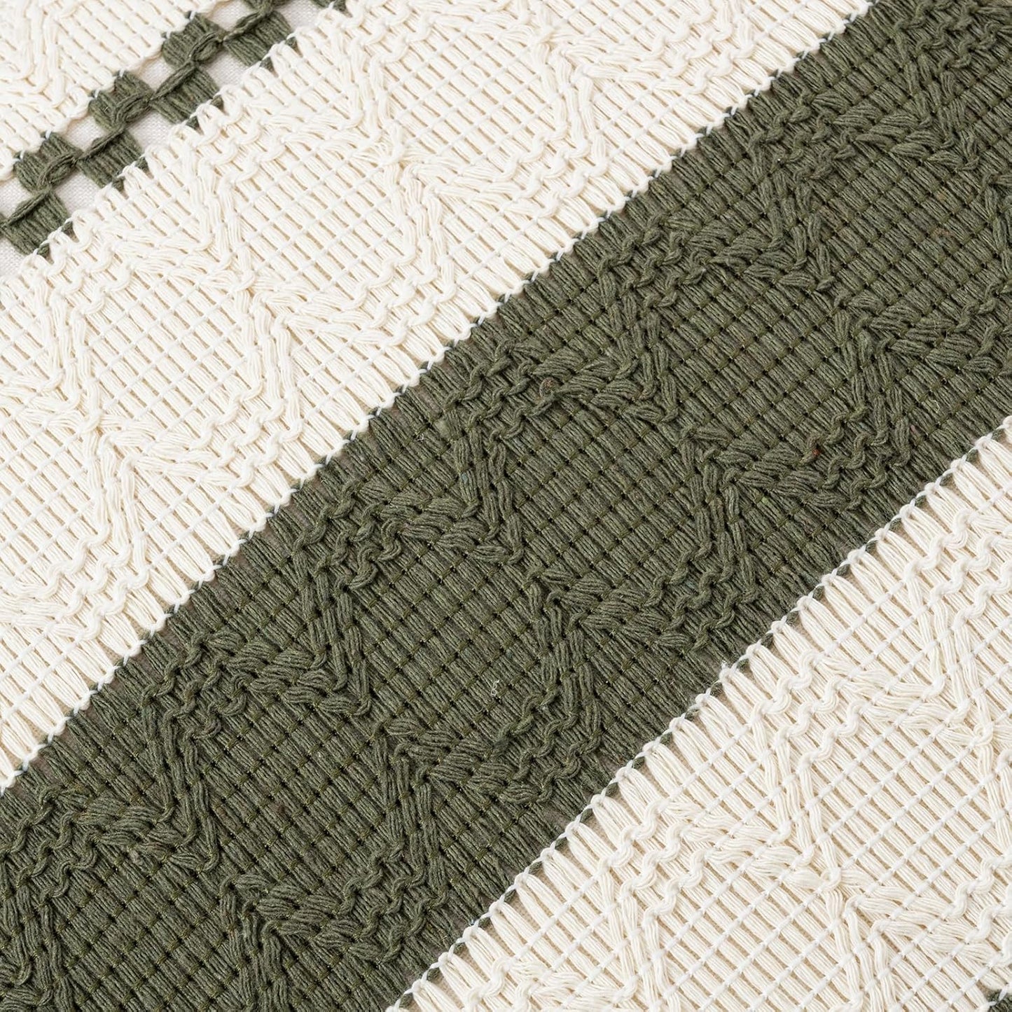 Fancy Homi Set of 1 Boho Olive Green Decorative Throw Pillow Cover 16x16 Inch for Couch Bed Sofa, Aesthetic Modern Organic Farmhouse Home Decor, Soft Cotton Cute Accent Macrame Woven Cushion Case