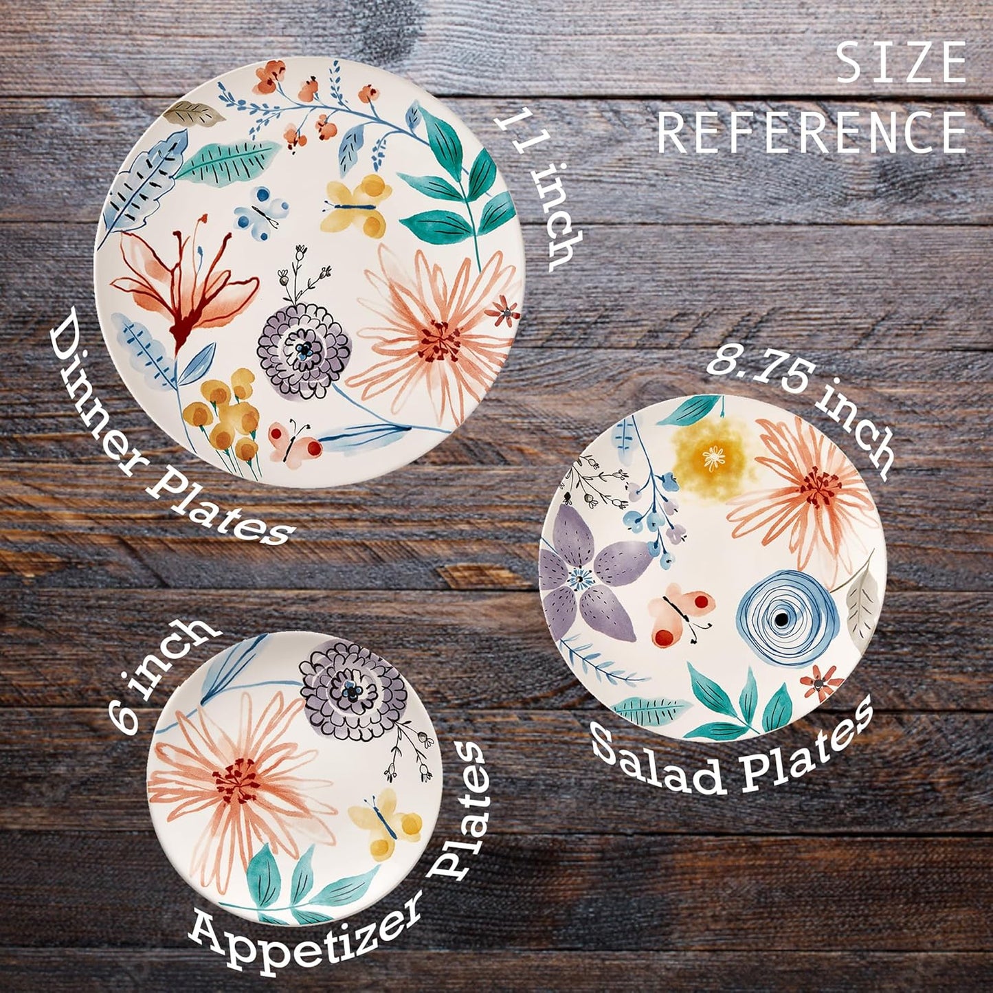 Bico Blossom Symphony Appetizer Plates Set of 6, 6 Inch Small Ceramic Dessert Plates for Snacks, Salad, Tablescape, Microwave and Dishwasher Safe, Gift for Housewarming and Thanksgiving