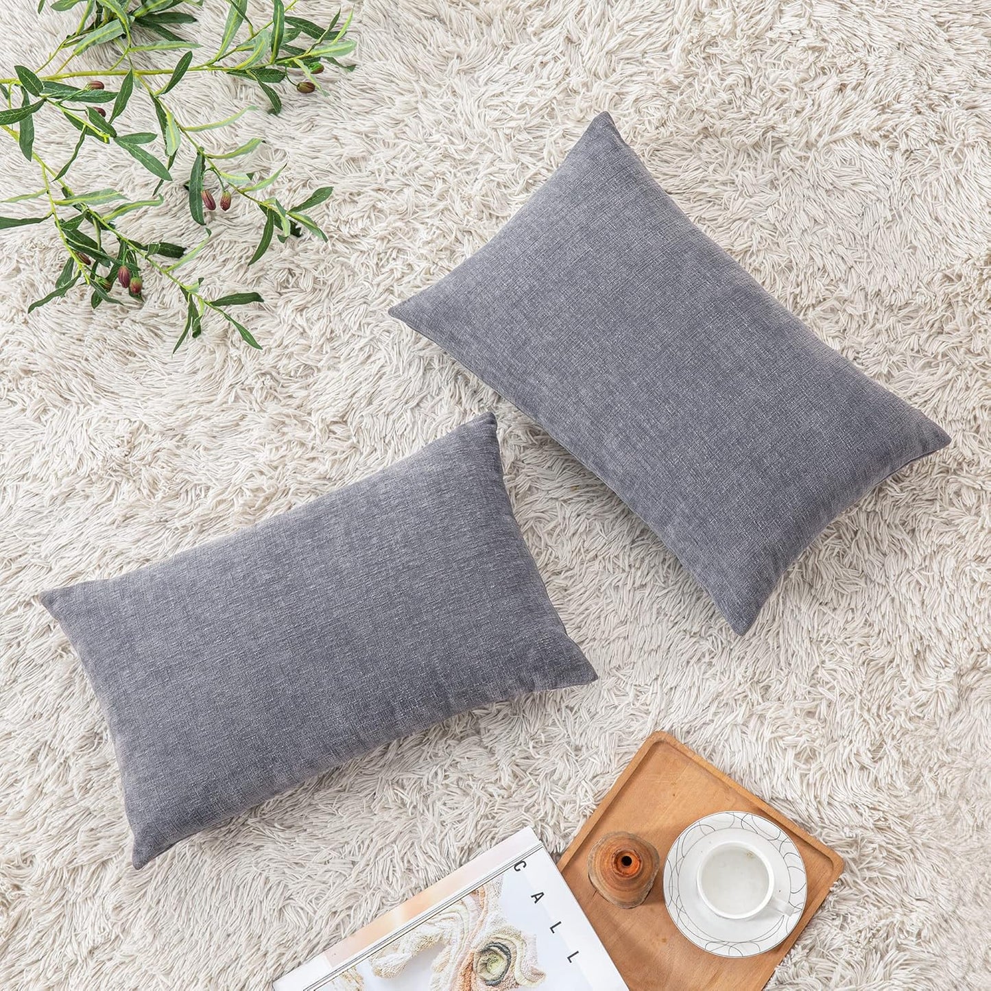 GAWAMAY Lumbar Support Pillow Decorative Rectangle Throw Pillow Covers 12"x20" Inch Set of 2, Soft Chenille Fall Pillowcase for Living Room Bedroom Sofa Couch Cushion Cover Grey 30x50cm (No Insert)