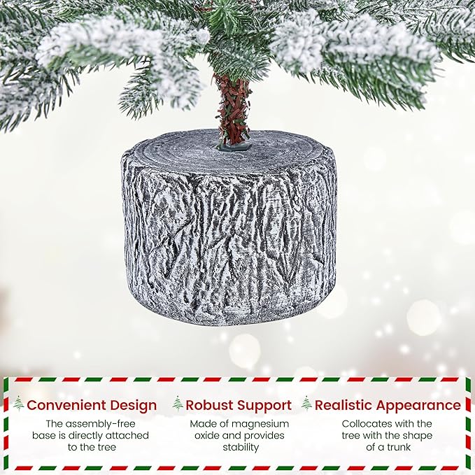 Yaheetech 2FT Pre-lit Potted Flocked Christmas Tree, Snow Frosted Mini Tabletop Artificial Christmas Tree with 35 Warm White LED Lights and 262 PE Branch Tips for Holiday Decoration