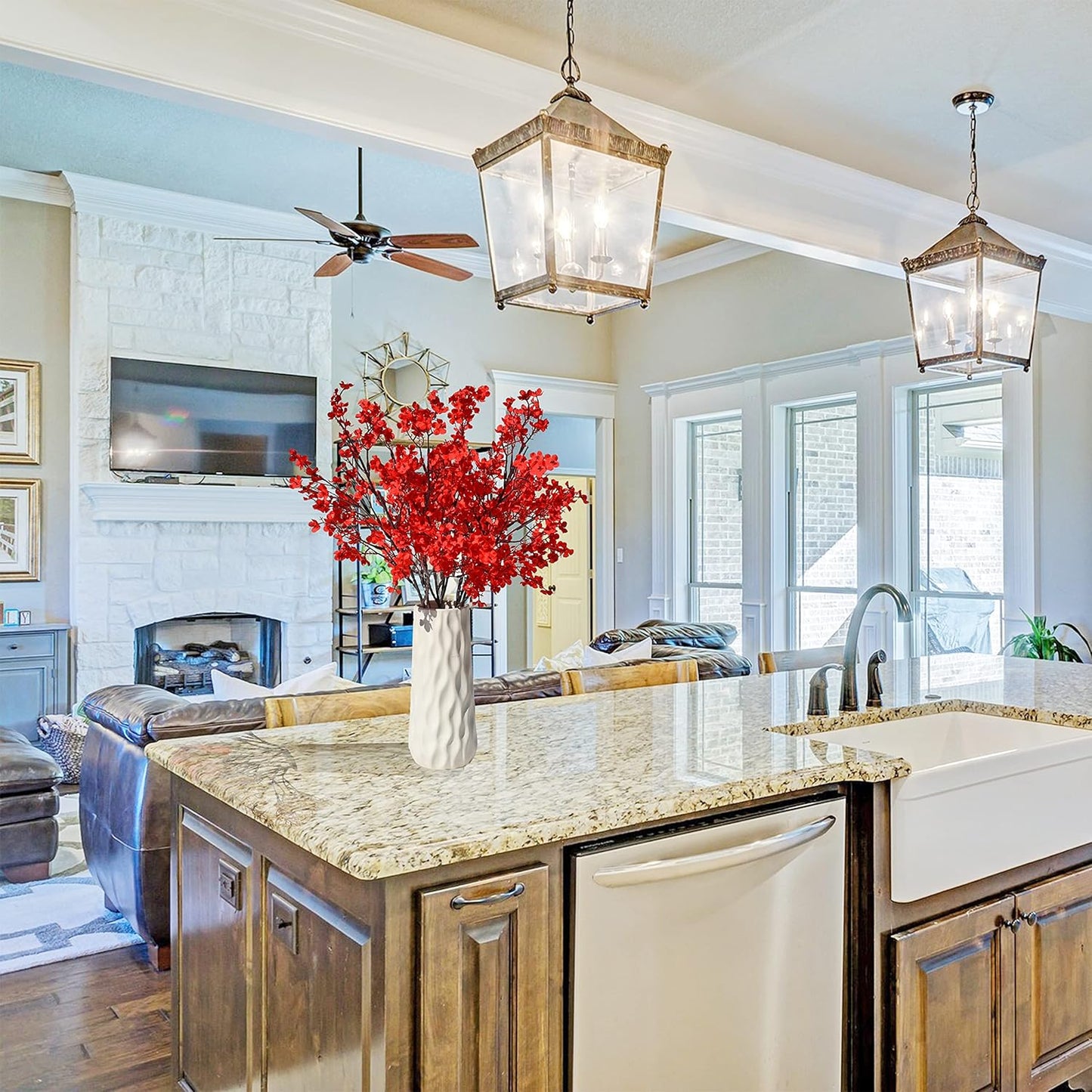 Mandy's Red Artificial Baby’s Breath Flowers 6 Bundles Silk Gypsophila with Bendable Stems for Fall Centerpiece Wedding Decor and Table Arrangements