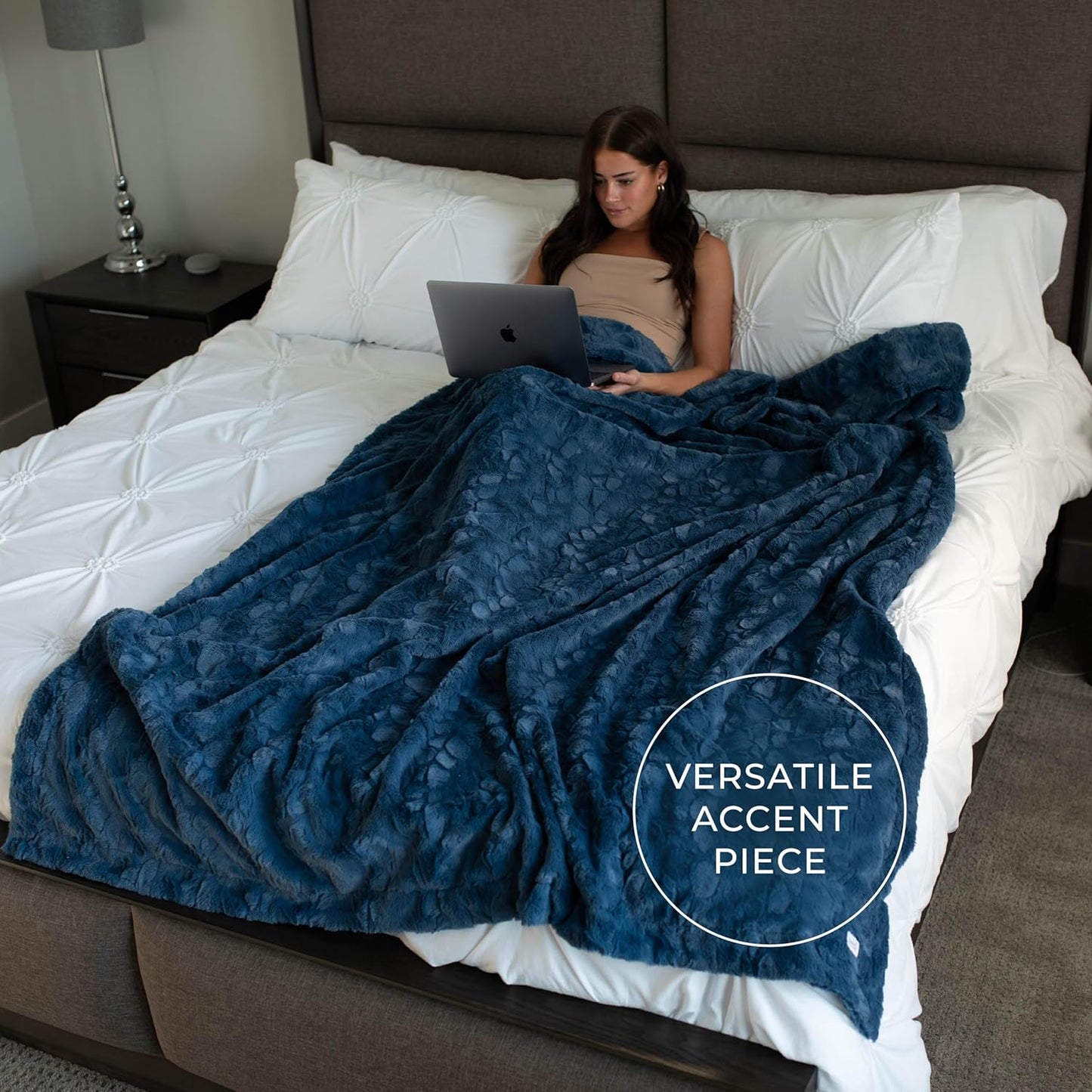 GRACED SOFT LUXURIES Throw Blanket Oversized Warm Cozy Comfy Cuddly Elegant Softest Faux Fur for Home, Couch, Bed, Sofa, Chair, Travel (XL 60" x 80", Blue)