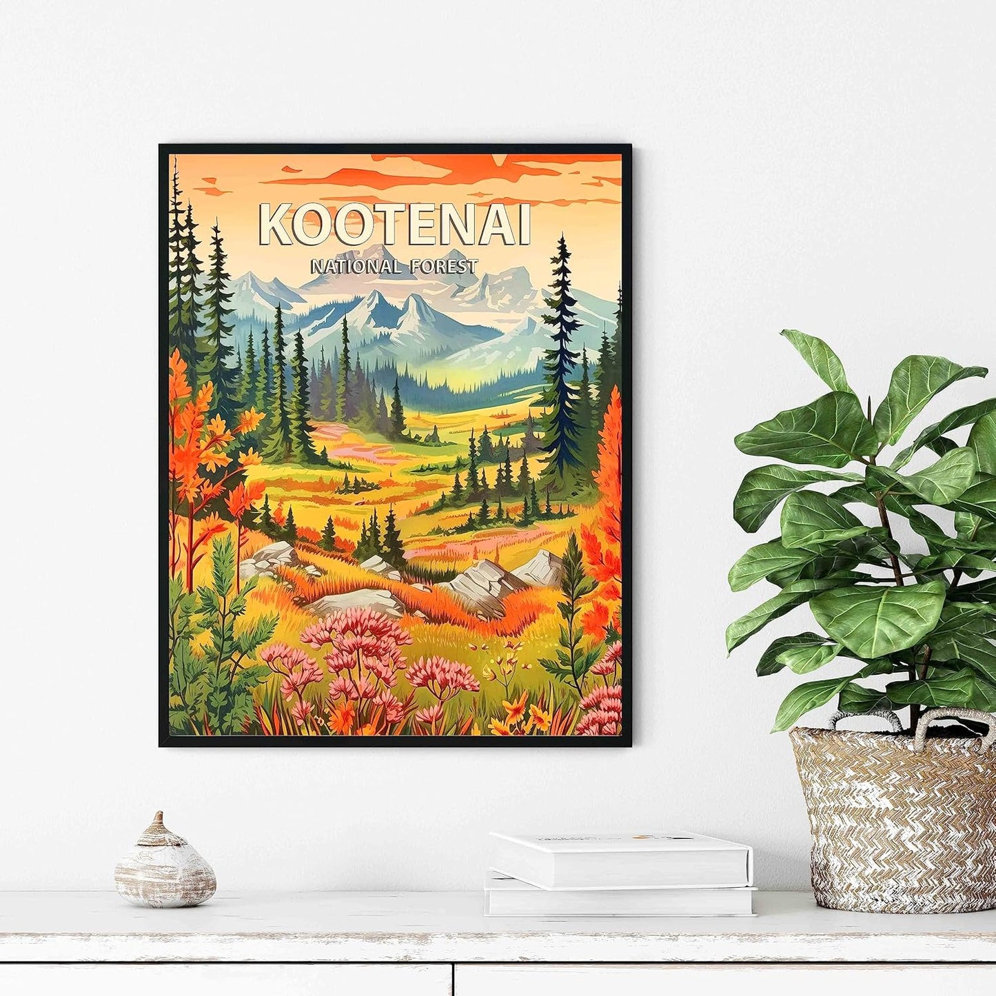 Kootenai National Forest Poster Art Print Retro Mountain Wall Art Poster Vintage Decor Nature Recreation Wilderness Wildlife Decoration, Outdoor Adventure Scenic Beauty Artwork. (Kootenai National