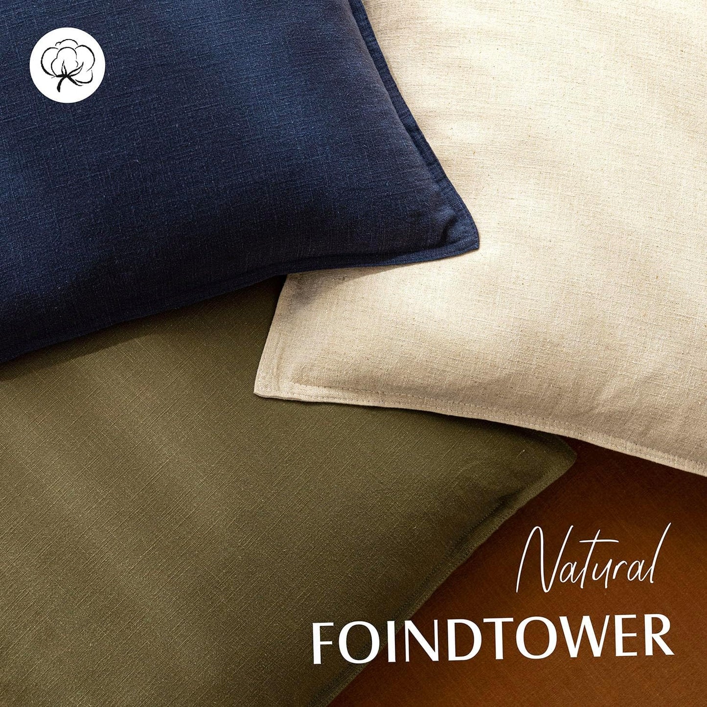 Foindtower Pack of 2, Decorative Linen Soild Throw Pillow Covers Soft Accent Square Cushion Case Boho Farmhouse Pillowcase for Chair Couch Sofa Bedroom Living Room Home Decor 18 x 18 Inch Navy Blue