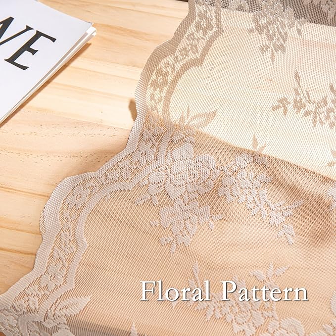 MEETSKY Boho Lace Sheer Curtains 90 Inches Long for Dining/Living Room Vintage Victorian Curtain French Elegant Back Tab Rod Pocket Light Filtering Drapes, 50" Wide Each Panel, 2 Panels, Oatmeal Beige