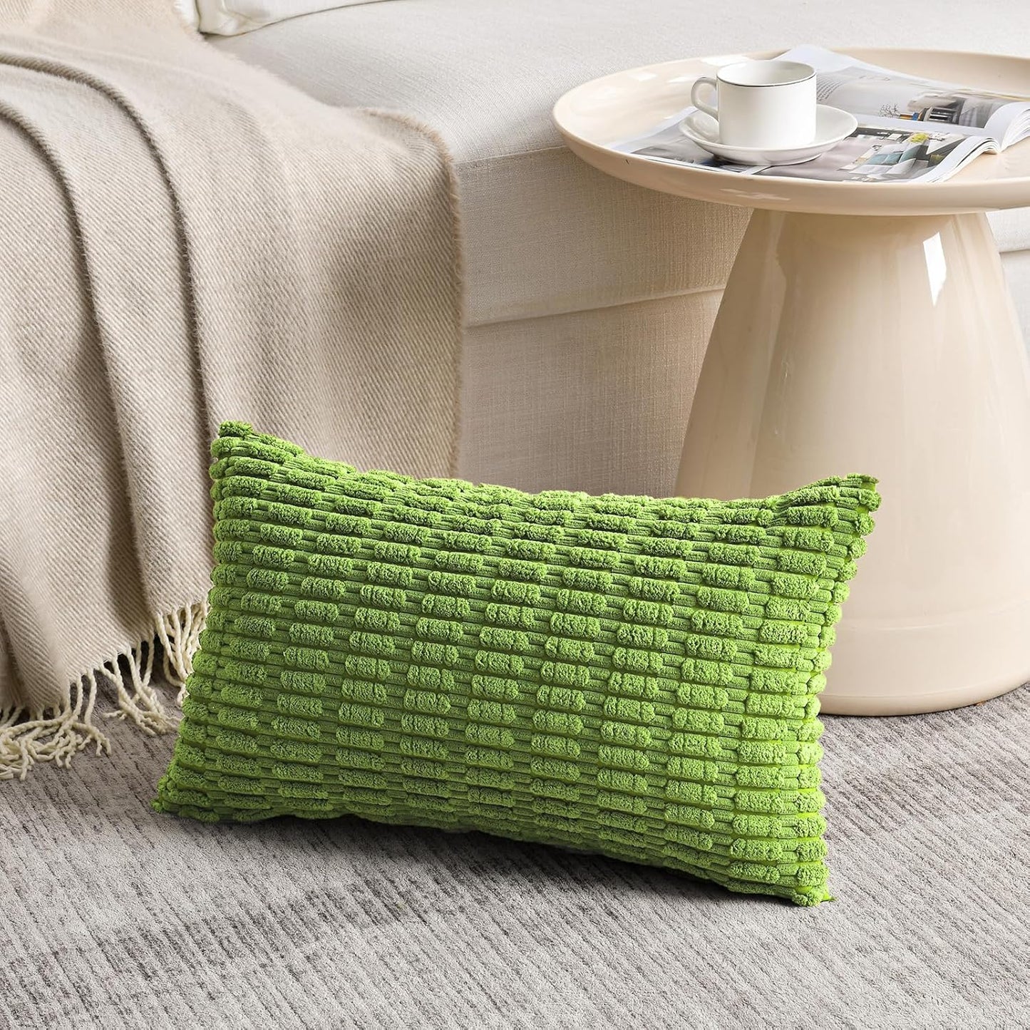Fancy Homi 4 Packs Boho Lime Green Decorative Throw Pillow Covers 12x20 Inch for Couch Bed Sofa, Rustic Modern Farmhouse Home Decor, Soft Plush Corduroy Cute Rectangle Cushion Case 30x50 cm