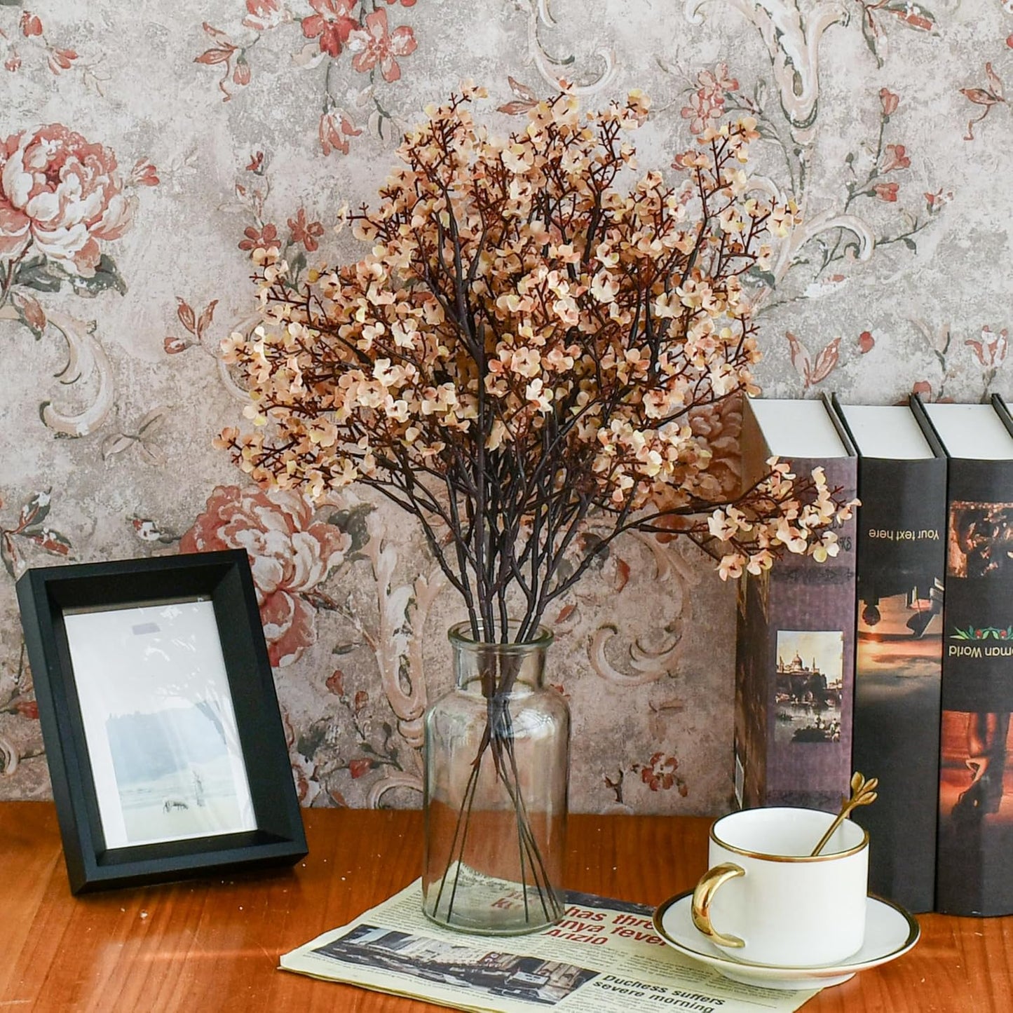 Mandy's Light Brown Artificial Baby’s Breath Flowers 6 Bundles Silk Gypsophila with Bendable Stems for Fall Centerpiece Wedding Decor and Table Arrangements