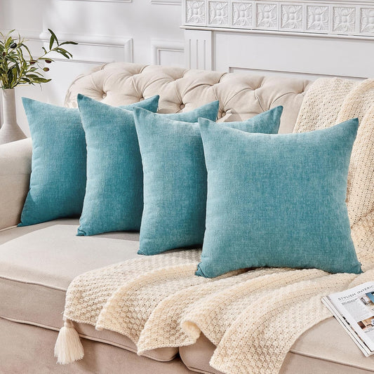 GAWAMAY Decorative Square Throw Pillow Covers 18"x18" Inch Set of 4, Super Soft Chenille Pillows Farmhouse Fall Pillowcase for Living Room Bedroom Sofa Couch Cushion Cover Smoke Blue 45x45cm