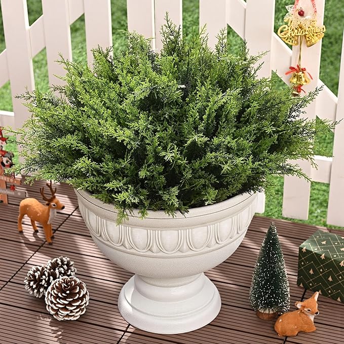 Waipfaru 24 Bundles Cedar Artificial Plants Outdoor， UV Resistant Artificial Plants，Fake Plants for Outdoor Christmas Porch Decor Lifelike Fake Bushes Plants for Home Farmhouse Yard Decorations