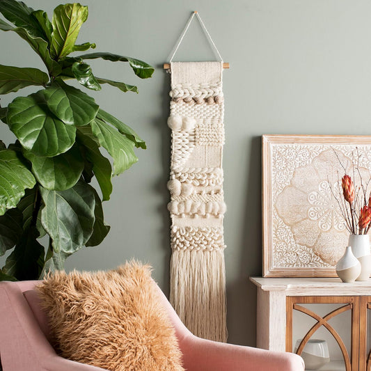 Mark&Day Wall Art, Jochberg Bohemian Farmhouse Wheat Macrame Tapestry Wall Hanging for Living Room, Bedroom, Office or Kitchen (56"H x 10"W)