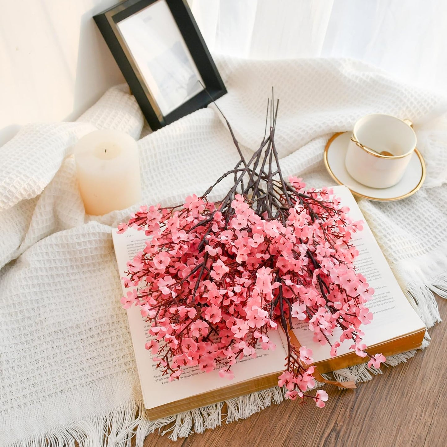 Mandy's Pink Artificial Baby’s Breath Flowers 6 Bundles Silk Gypsophila with Bendable Stems for Fall Centerpiece Wedding Decor and Table Arrangements