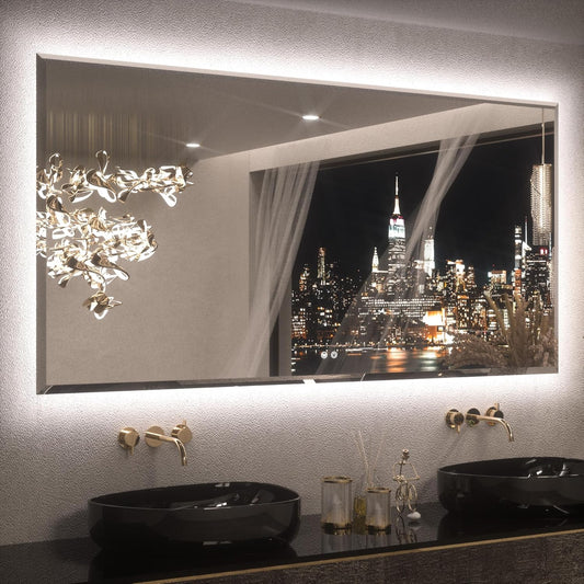 Keonjinn 72 x 36 Inch Large LED Mirror for Bathroom, Backlit Mirror with Beveled Edge, Safe Tempered Glass, Anti-fog, UL-Listed Driver, 3 Color Light, Plug in/Hardwired, Lighted Vanity Mirror for Wall