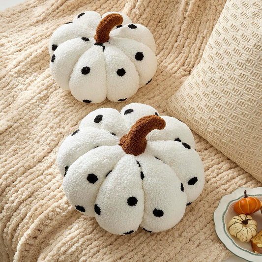GIGIZAZA Pumpkin Halloween Throw Pillows,Polka Dot Pattern Cute Ivory Throw Pillows Decorative Fall Thanksgiving Aesthetic Pillows Gifts Plush Pumpkin Room Decor Pillow Pack of 2 with 12&14 Inches