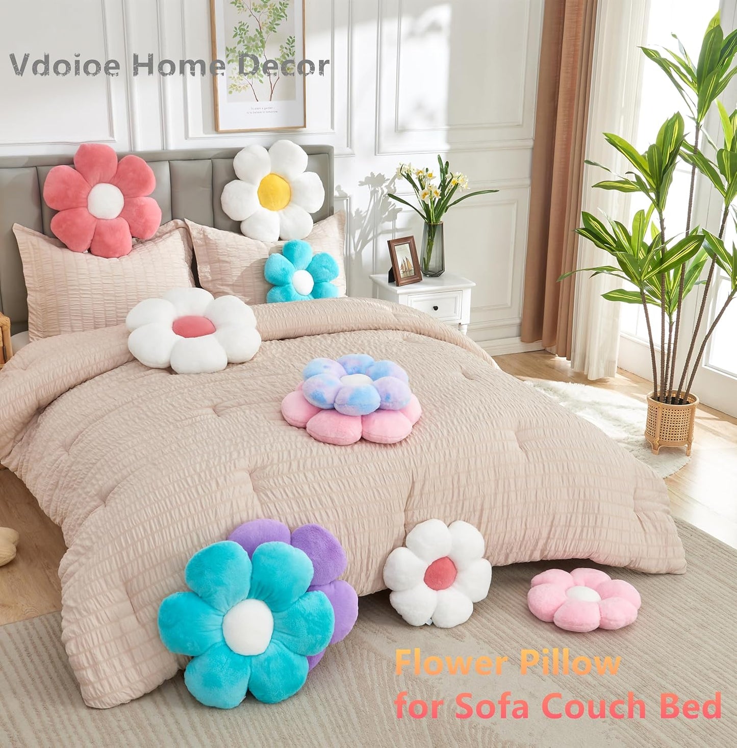 Daisy Shaped Throw Pillow - 19.6 In Plush Cute Flower Seating Cushion for Sofa Couch Bed