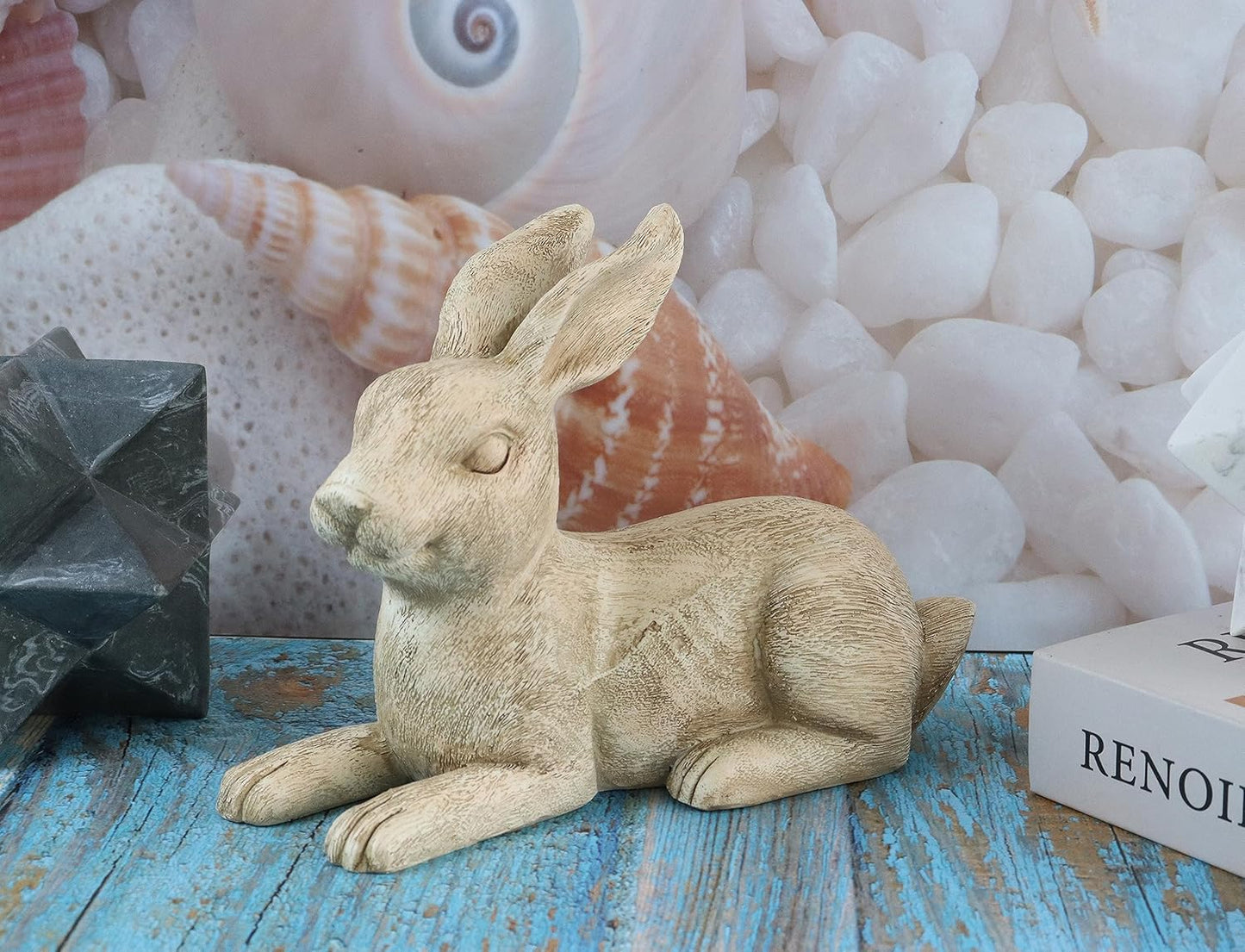 Hymmah Rabbit Statue Sculpture Home Decor Rustic Home Decorations for Living Room, Boho Resin Animal Collectible Figurines for Indoor Decor