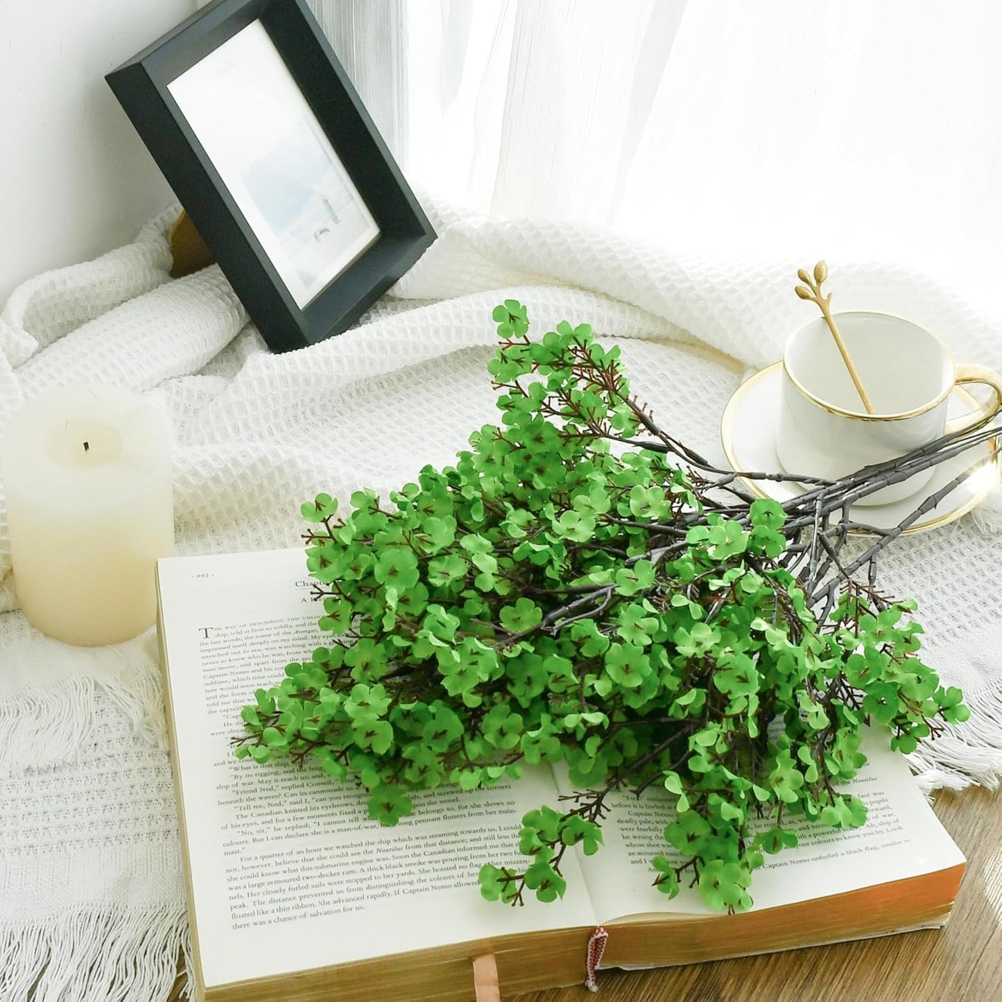 Mandy's Green Artificial Baby’s Breath Flowers 6 Bundles Silk Gypsophila with Bendable Stems for Fall Centerpiece Wedding Decor and Table Arrangements