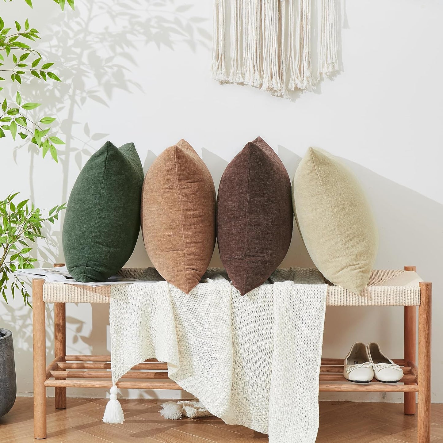 GAWAMAY Decorative Square Throw Pillow Covers 18"x18" Inch Set of 4, Super Soft Chenille Pillows Cover Pillowcase for Living Room Bedroom Sofa Couch Cushion Cover Dark Green 45x45cm (No Insert)