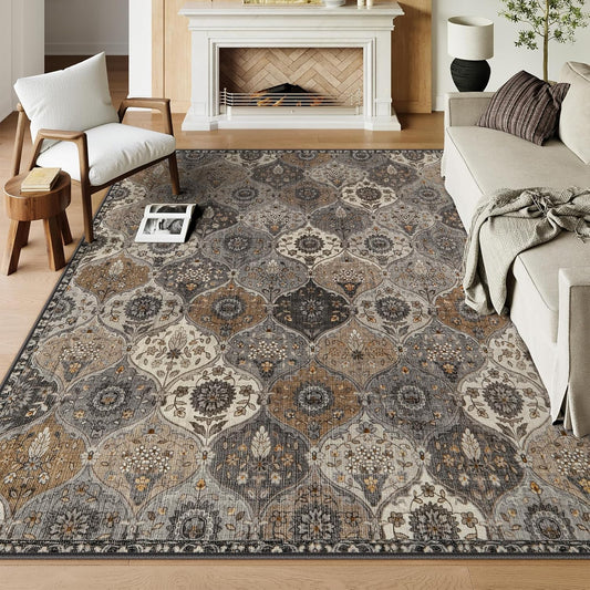 Lahome Moroccan Trellis 9x12 Rug for Living Room, Soft 9x12 Area Rug for Bedroom Dining Room, Ultra-Thin Non-Slip Non Shedding Distressed Throw Large Carpet for Office, Grey