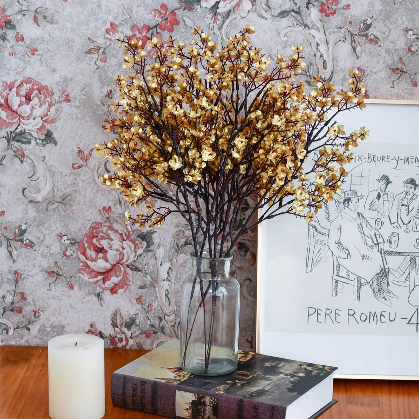 Mandy's Gold Artificial Baby’s Breath Flowers 15 Bundles Silk Gypsophila with Bendable Stems for Fall Centerpiece Wedding Decor and Table Arrangements