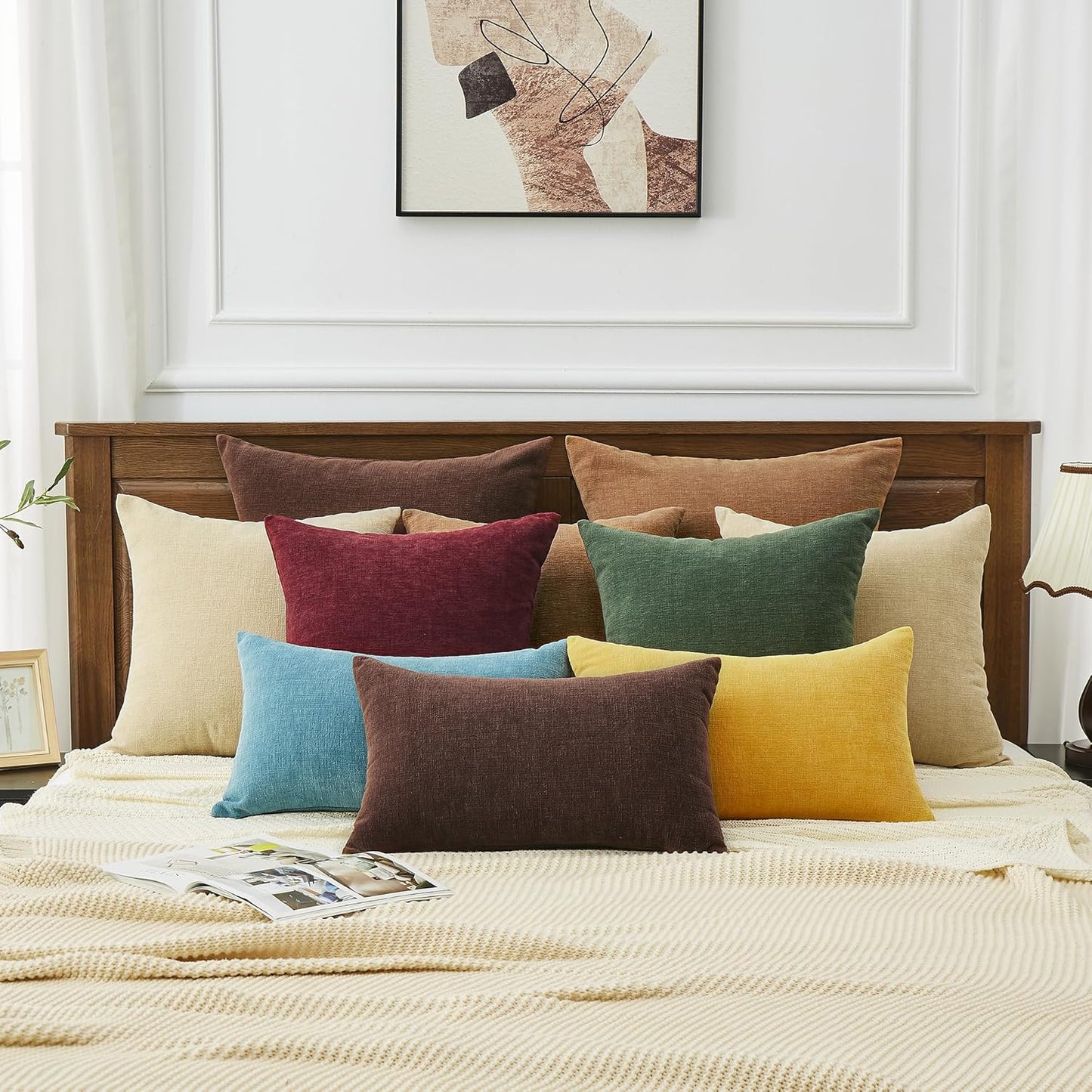 GAWAMAY Decorative Square Throw Pillow Covers 18x18 Inch Set of 4, Super Soft Chenille Pillows Cover Fall Pillowcase for Living Room Bedroom Sofa Couch Cushion Cover Brown 45x45cm (No Inserts)