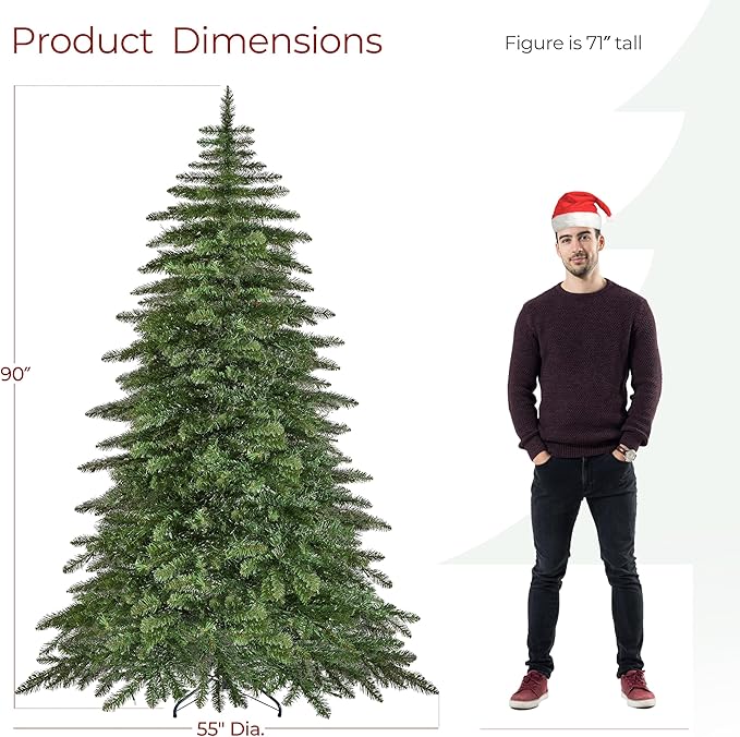 Yaheetech 7.5ft Pre-Lit Christmas Fir Tree with 550 Warm LED Lights & 1278 PVC Tips,Hinged Holiday Decorative Tree with Foldable Stand & Protective Foot Caps,Green