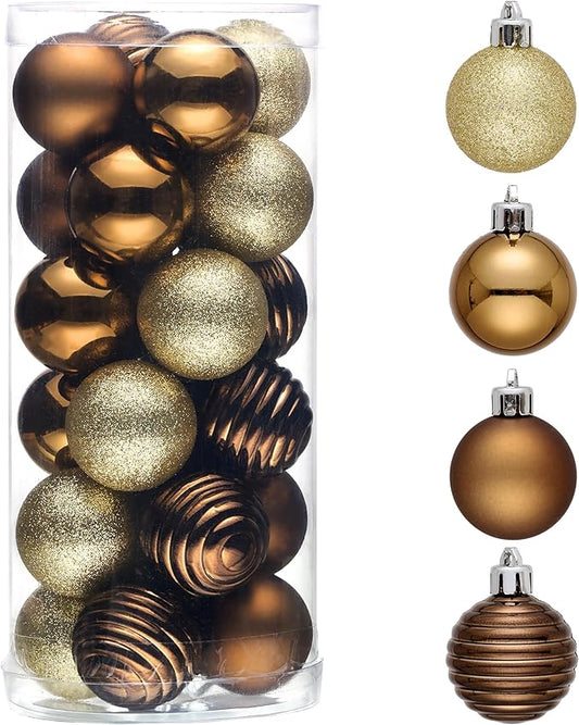 Valery Madelyn 1.57 Inches Small Christmas Tree Decorations Ornament Set for Fall Halloween, 24ct Bronze Copper Gold Shatterproof Hanging Ball Ornaments Holiday Party Decor