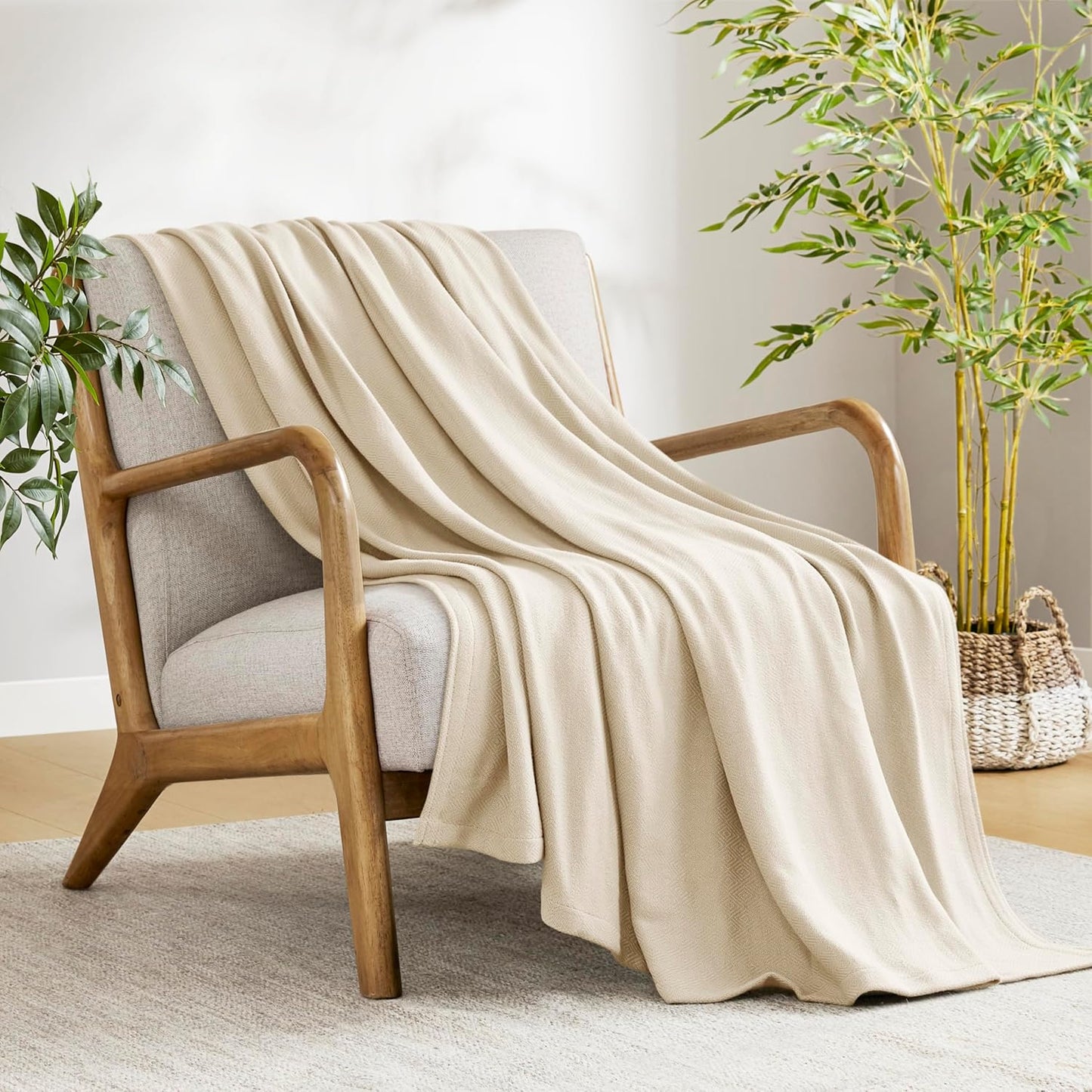 Madison Park Twin Size Blanket, 70% Rayon Bamboo-Based, 30% Cotton, Breathable for Hot Sleepers Menopause, Ultra Soft and Snag-Resistant, Summer Blanket for Bed or Couch, Twin 66"x90", Ivory