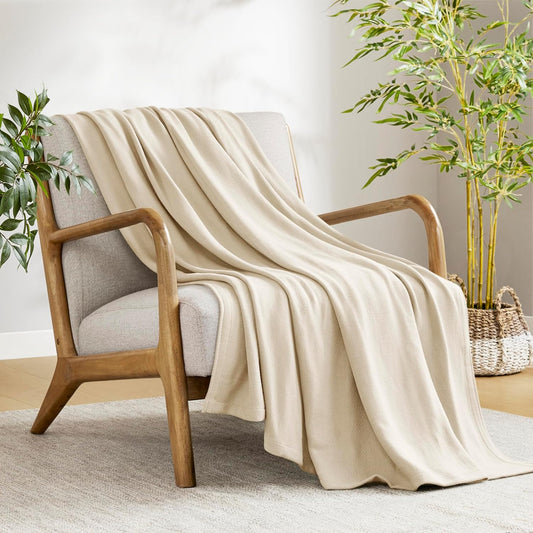 Madison Park Twin Size Blanket, 70% Rayon Bamboo-Based, 30% Cotton, Breathable for Hot Sleepers Menopause, Ultra Soft and Snag-Resistant, Summer Blanket for Bed or Couch, Twin 66"x90", Ivory