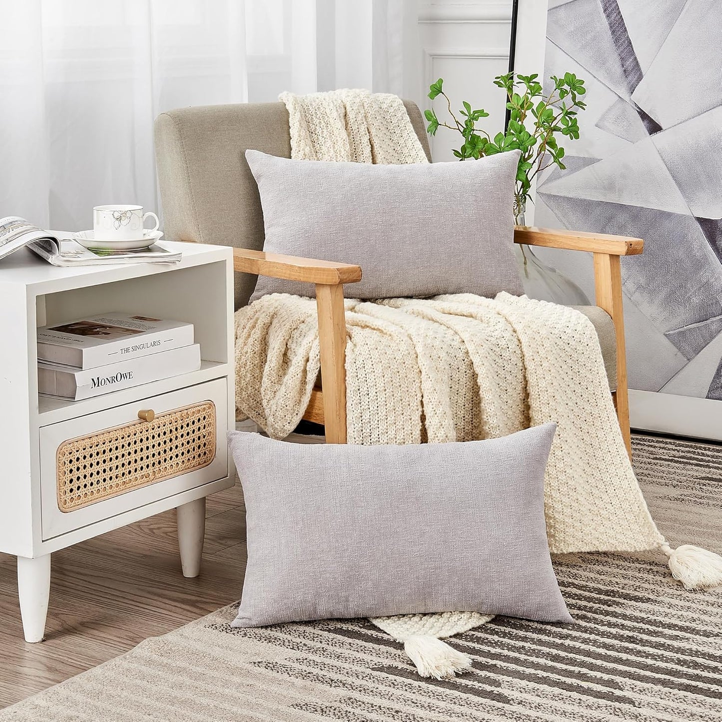 GAWAMAY Lumbar Support Pillow Decorative Throw Pillow Covers 12"x20" Inch Set of 2, Super Soft Chenille Pillowcase for Living Room Bedroom Sofa Couch Cushion Cover Light Grey 30x50cm (ONLY Covers)