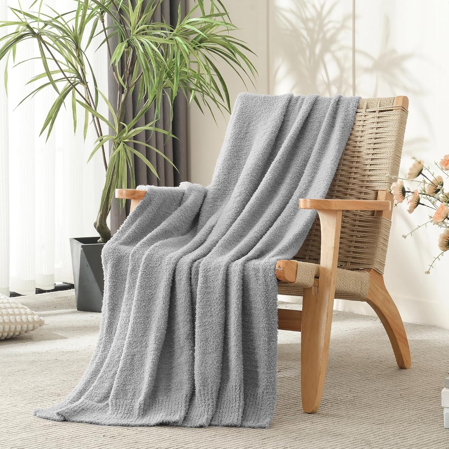 JOOJA Knit Throw Blanket Super Soft Warm Blanket for Couch Lightweight Fluffy Blanket for Bed Sofa 60x80 Inches Grey
